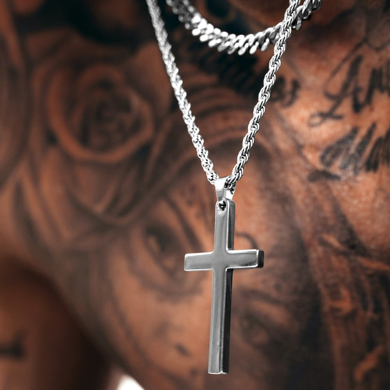 Silver Cross Pendant & Cuban Chain Set - VIRAGE London, 6601