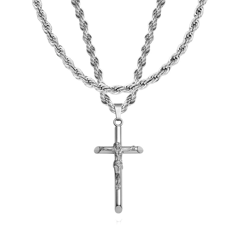 Silver Crucifix Pendant & Rope Chain Set - VIRAGE London, 11