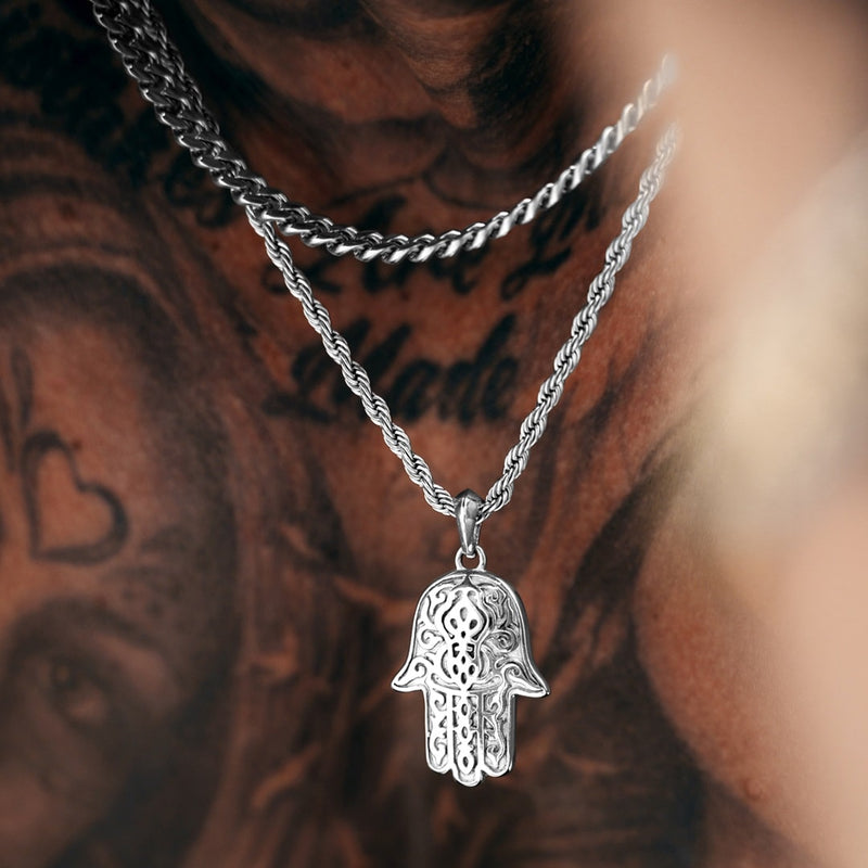 Silver Hamsa Pendant & Cuban Chain Set - VIRAGE London, 5601