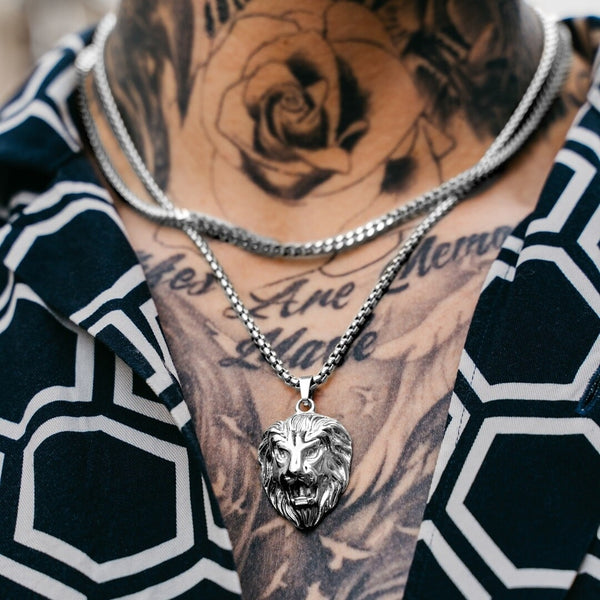 Silver Lion Pendant & Franco Chain Set - VIRAGE London, 1111