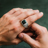 Silver Onyx Statement Signet Ring - VIRAGE London, 5061034732386