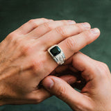Silver Onyx Statement Signet Ring - VIRAGE London, 5061034732386