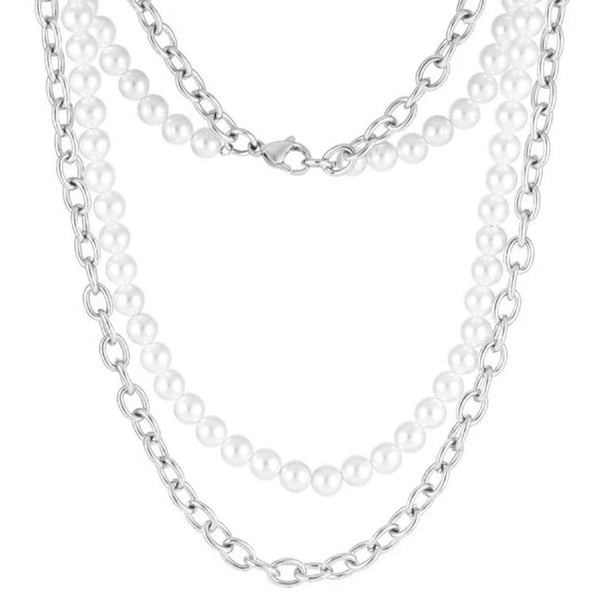 Silver Pearl x Oval Link Chain - VIRAGE London