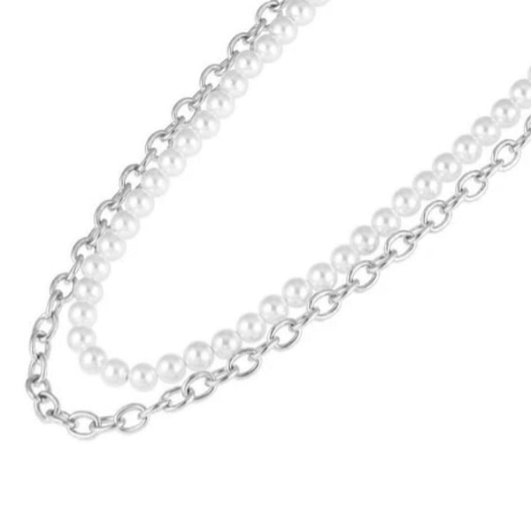 Silver Pearl x Oval Link Chain - VIRAGE London