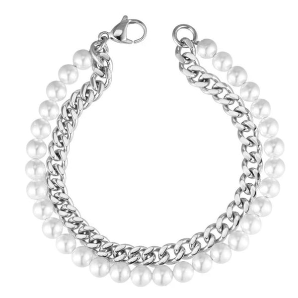 Silver Pearl x Cuban Bracelet - VIRAGE London