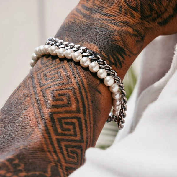 Silver Pearl x Cuban Bracelet - VIRAGE London