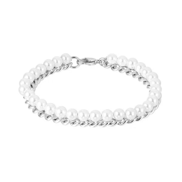 Silver Pearl x Cuban Bracelet - VIRAGE London