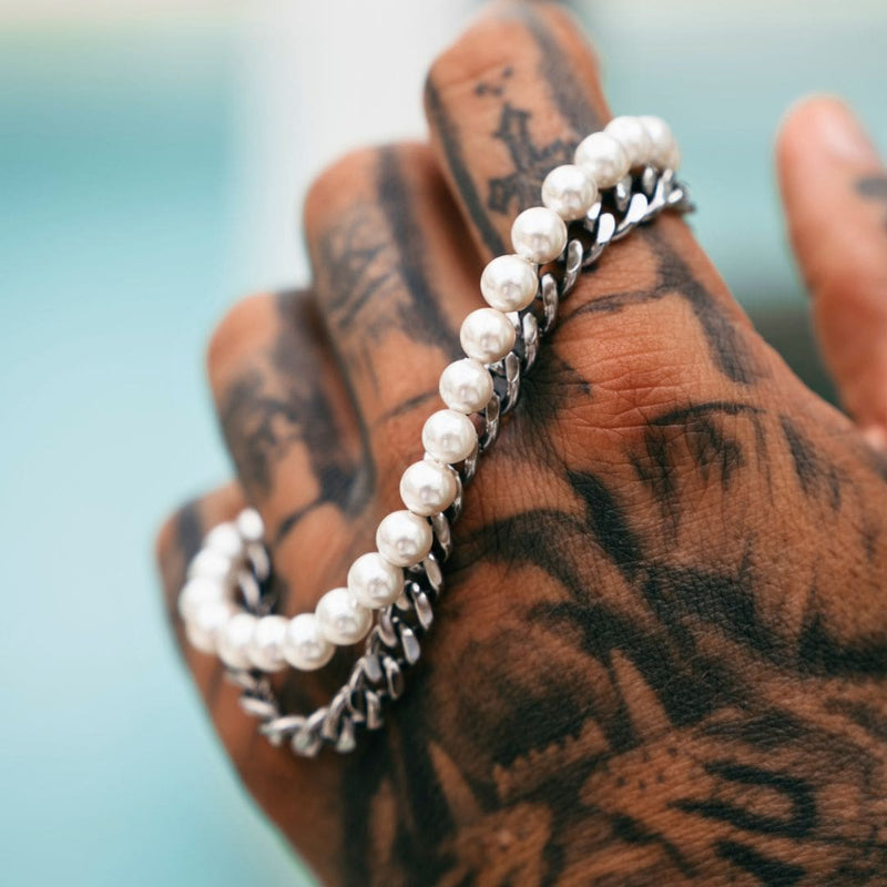 Silver Pearl x Cuban Bracelet - VIRAGE London