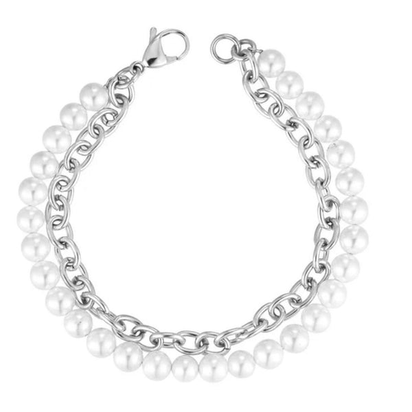 Silver Pearl x Oval Link Bracelet - VIRAGE London