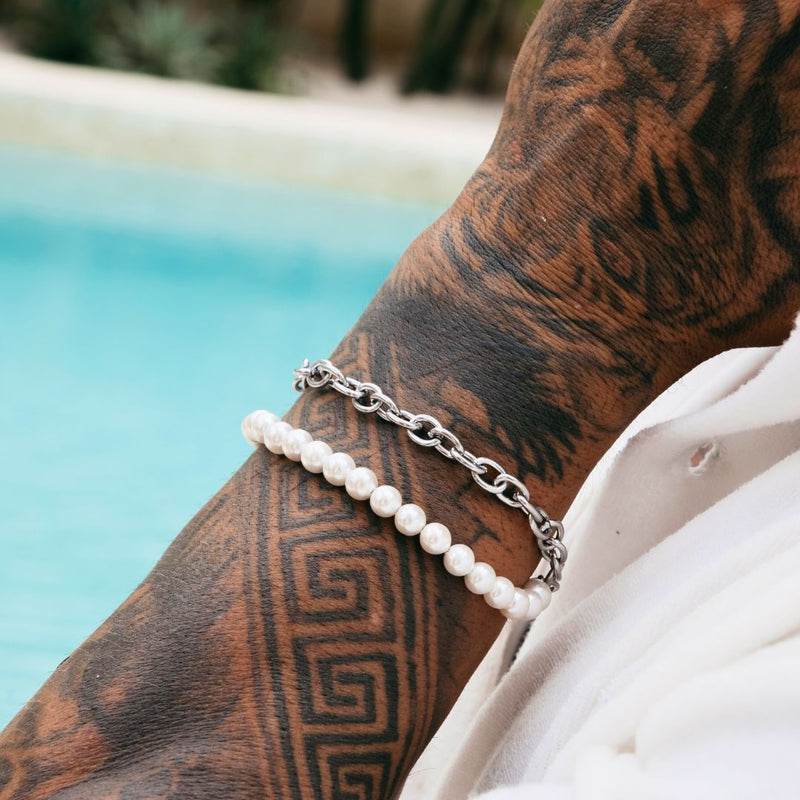Silver Pearl x Oval Link Bracelet - VIRAGE London