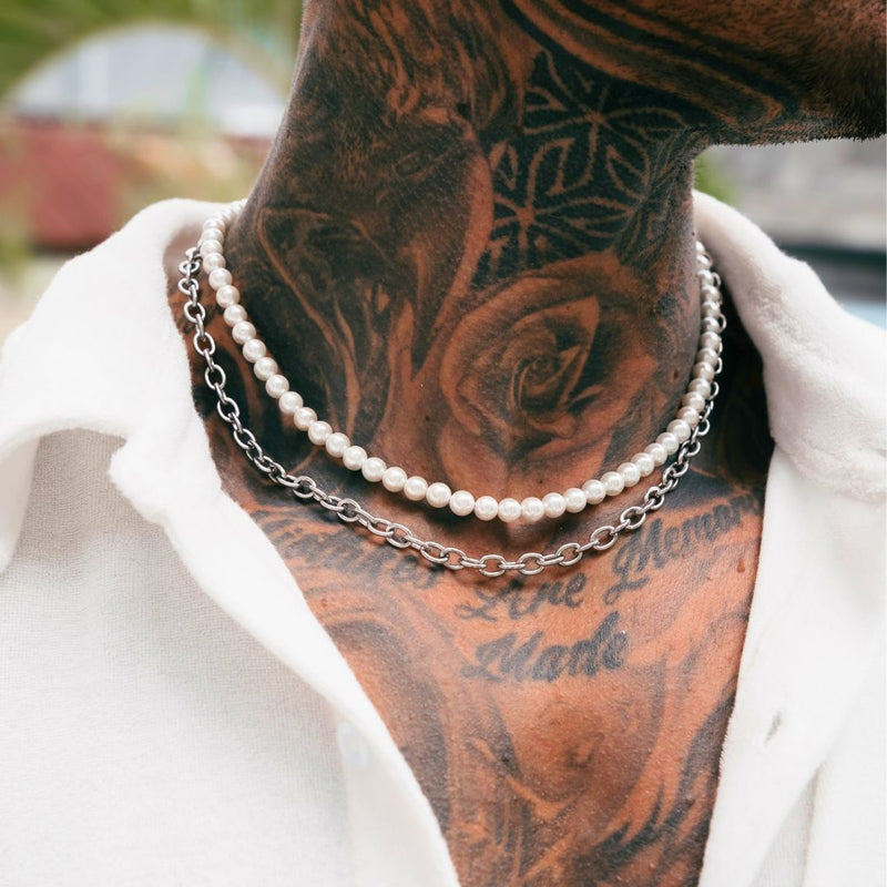 Silver Pearl x Oval Link Chain - VIRAGE London