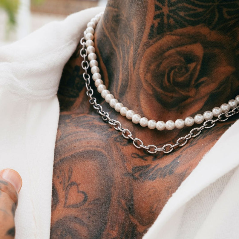 Silver Pearl x Oval Link Chain - VIRAGE London