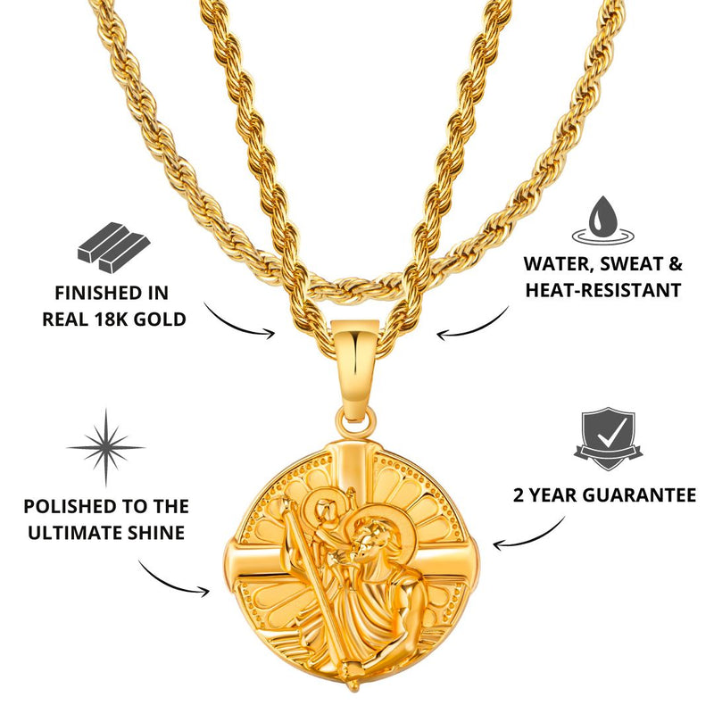Gold St Christopher Pendant Limited Edition & Rope Chain Set - USPs - VIRAGE London, 5701