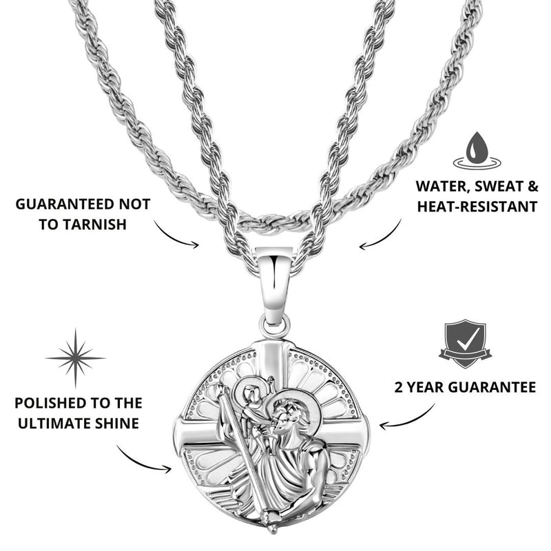Silver St Christopher Pendant Limited Edition & Rope Chain Set - USPs - VIRAGE London, 5801