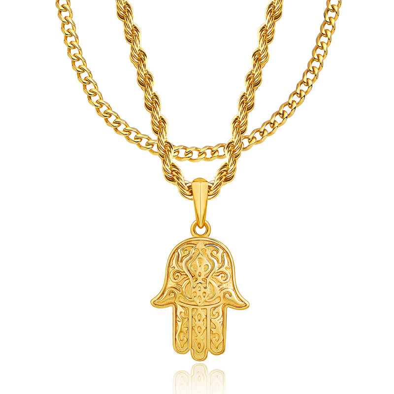 Gold Hamsa Pendant & Cuban Chain Set - VIRAGE London, 5401