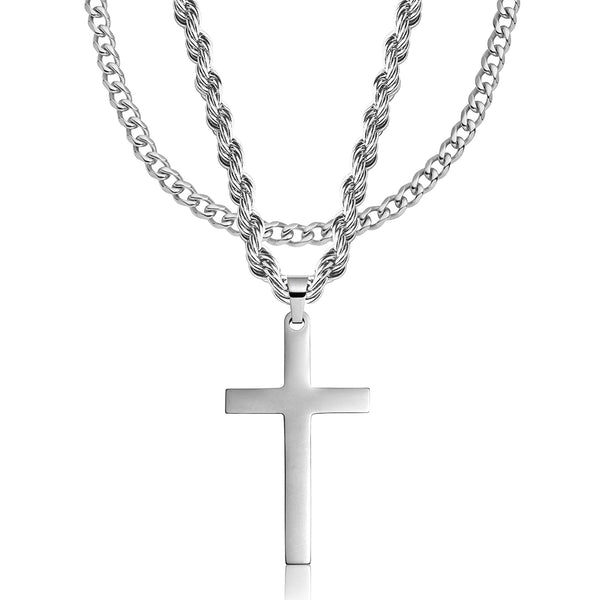 Silver Cross Pendant & Cuban Chain Set - VIRAGE London, 6601