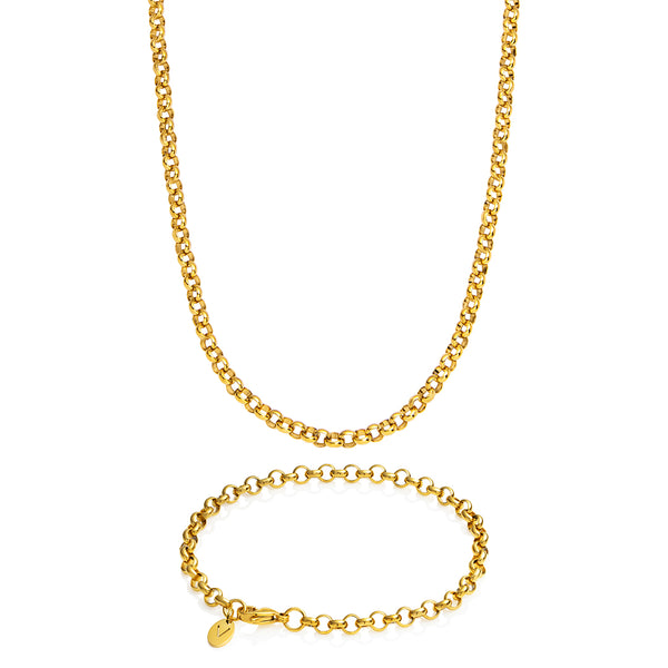 Gold Belcher Chain & Bracelet Set 5mm - VIRAGE London, 70100001010525