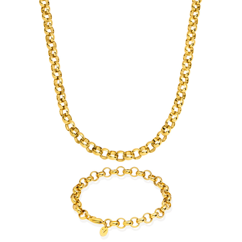 Gold Belcher Chain & Bracelet Set 8mm - VIRAGE London, 70100001010825