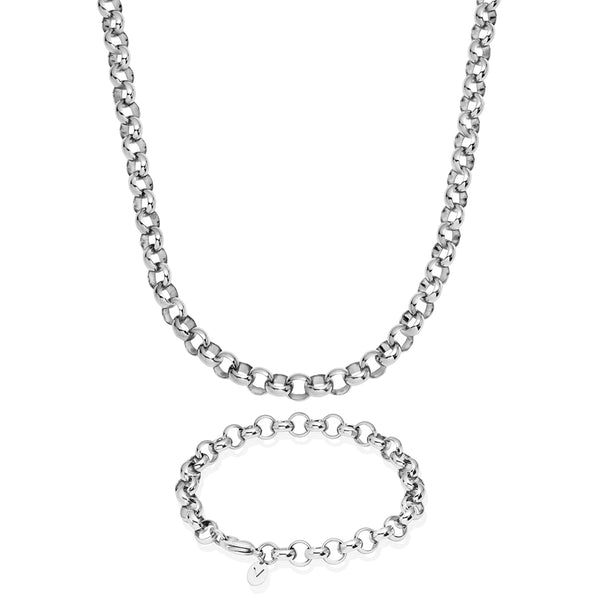 Silver Belcher Chain & Bracelet Set 8mm - VIRAGE London, 70100001020525