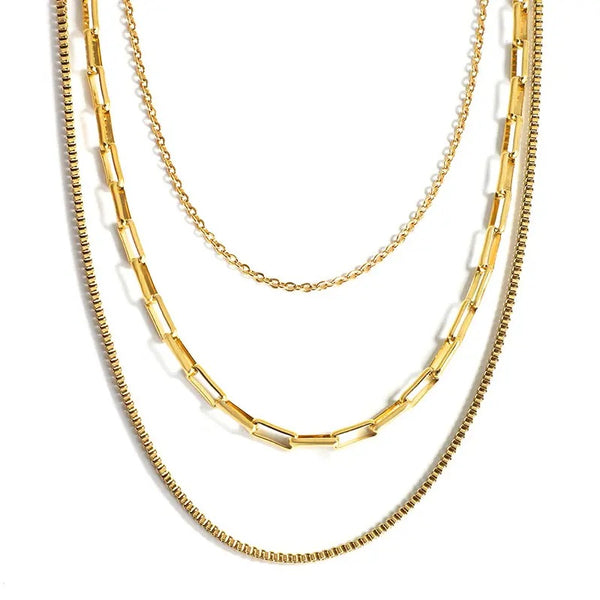 Cable, Paperclip & Box Layered Set Gold - VIRAGE London