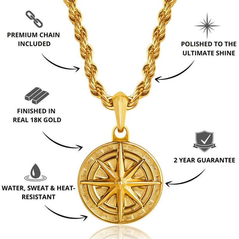 Gold Compass Pendant - USPs - VIRAGE London