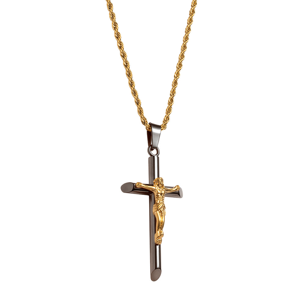 Men's Gun Metal & Gold Crucifix Pendant | VIRAGE London