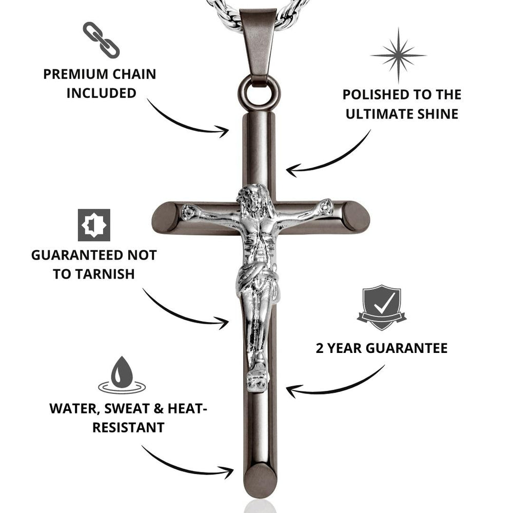 Men's Gun Metal & Silver Crucifix Pendant | VIRAGE London