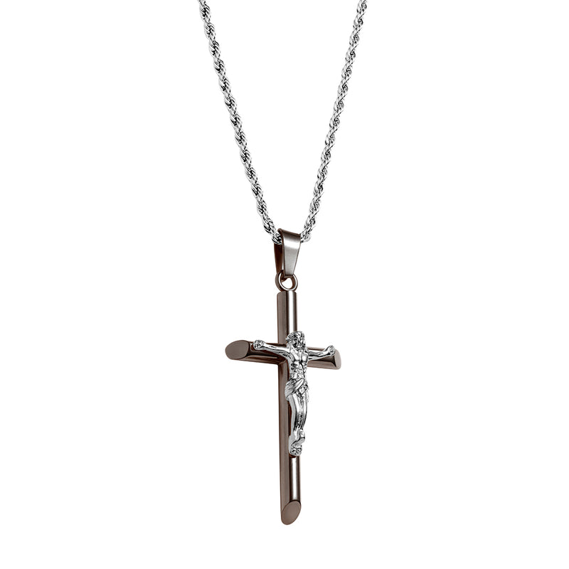 Gun Metal & Silver Crucifix Pendant - VIRAGE London
