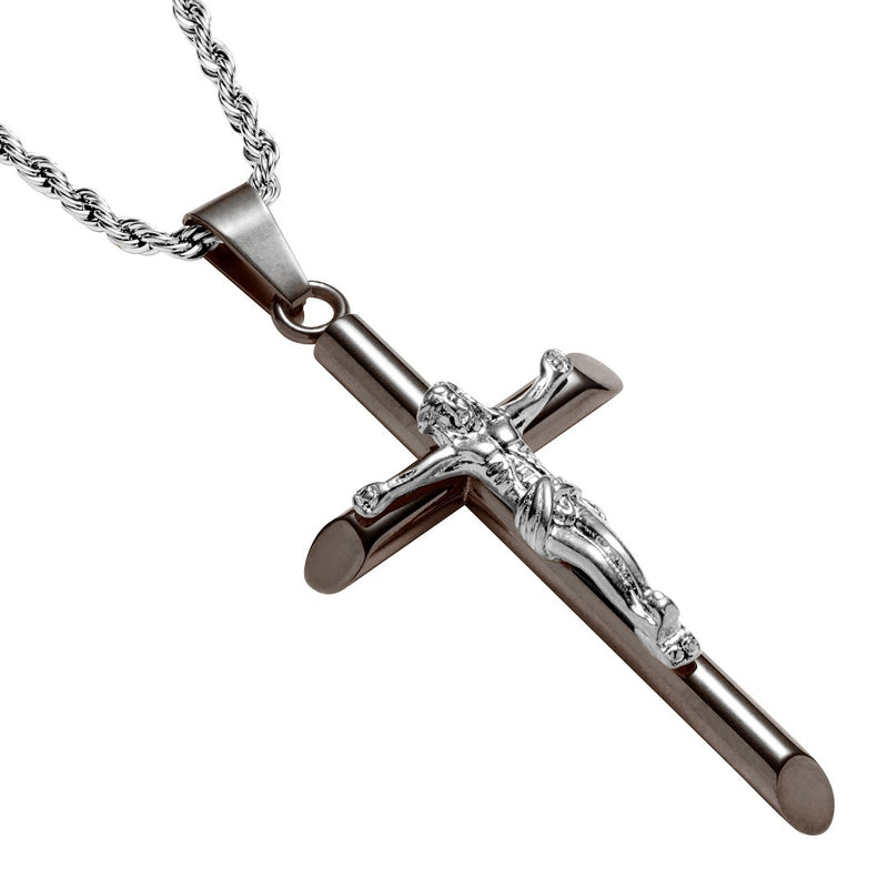 Gun Metal & Silver Crucifix Pendant - VIRAGE London