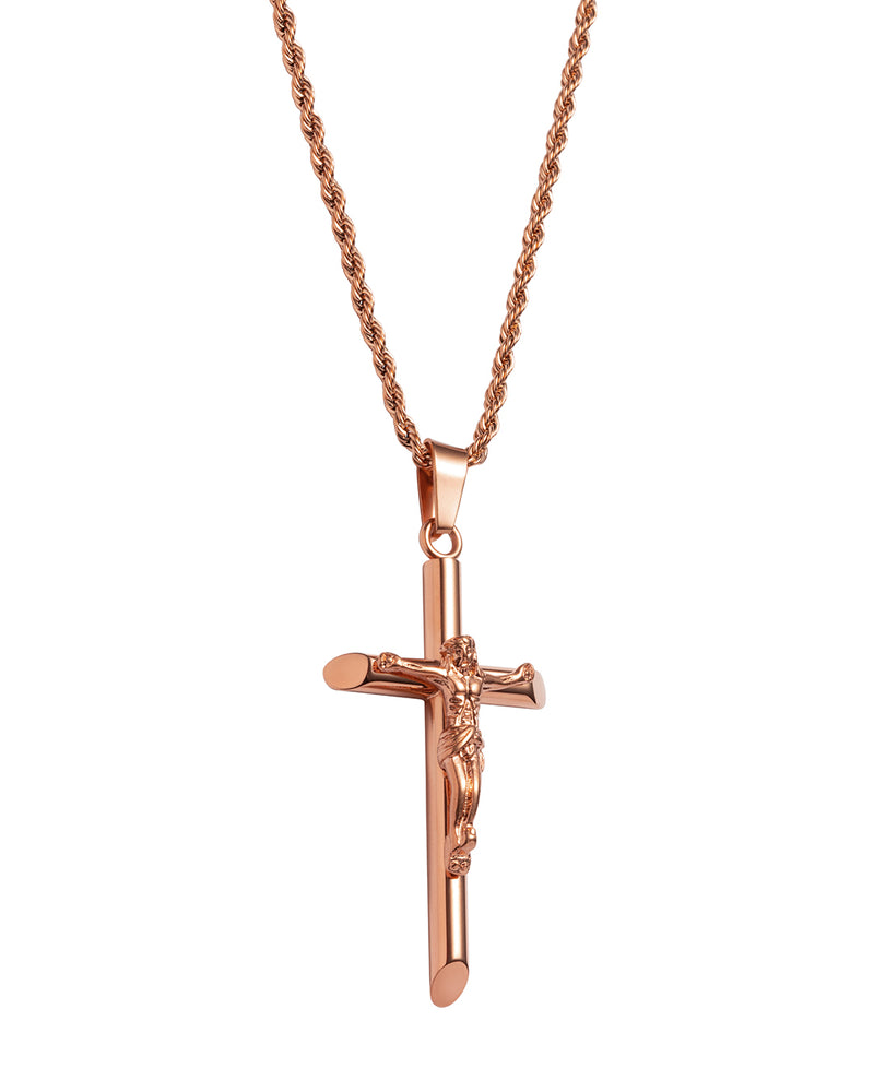 Crucifix Pendant Rose Gold Hanging - VIRAGE London