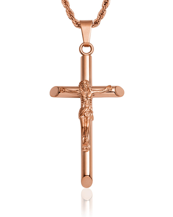 Crucifix Pendant Rose Gold Crop - VIRAGE London