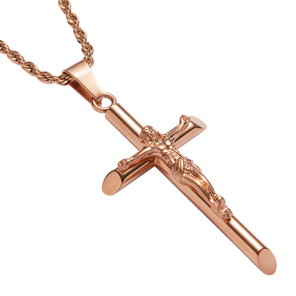 Crucifix Pendant Rose Gold Tilt Crop - VIRAGE London