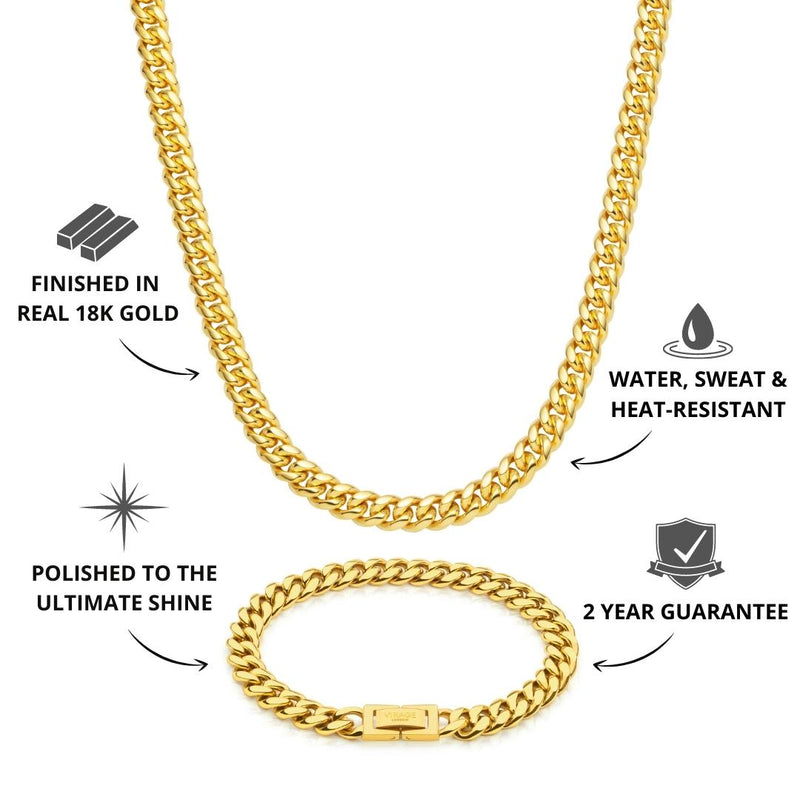 Gold Cuban Chain & Bracelet Set 8mm - USP's - VIRAGE London, 70010001010825