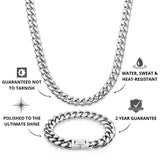 Silver Cuban Chain & Bracelet Set 12mm - USP's - VIRAGE London, 70010001021225