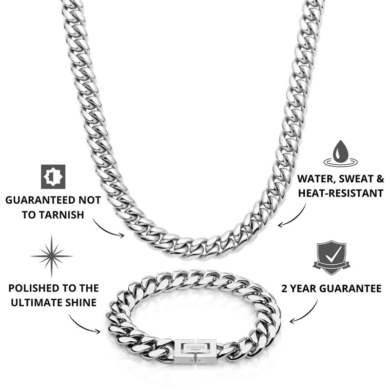 Silver Cuban Chain & Bracelet Set 12mm - USP's - VIRAGE London, 70010001021225