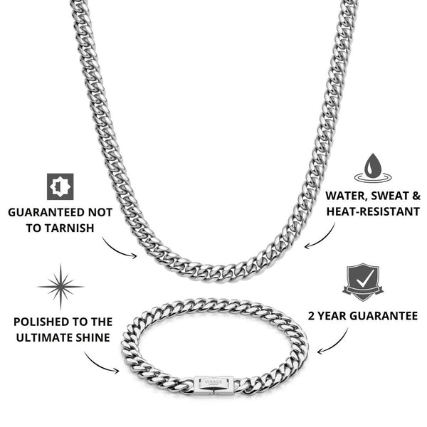 Silver Cuban Chain & Bracelet Set 8mm - USP's - VIRAGE London, 70010001020825