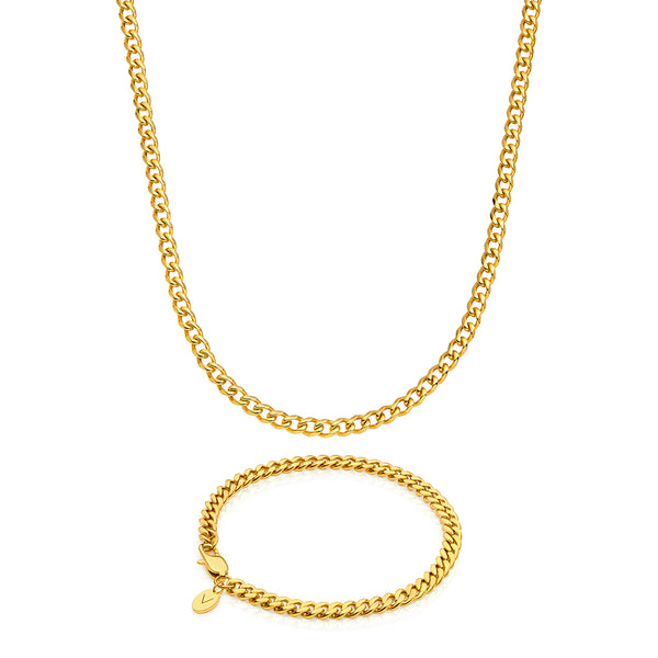 Gold Cuban Chain & Bracelet Set 5mm - VIRAGE London, 70010001010525