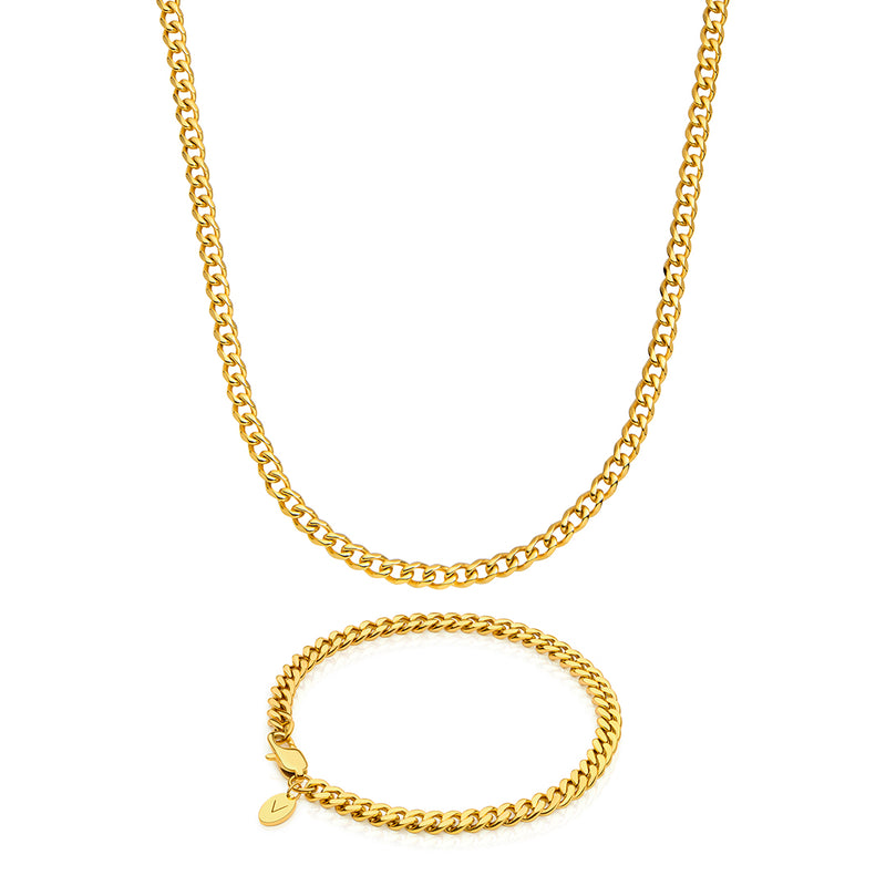 Gold Cuban Chain & Bracelet Set 5mm - VIRAGE London, 70010001010525