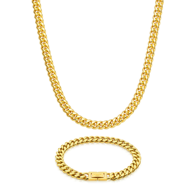 Gold Cuban Chain & Bracelet Set 8mm - VIRAGE London, 70010001010825