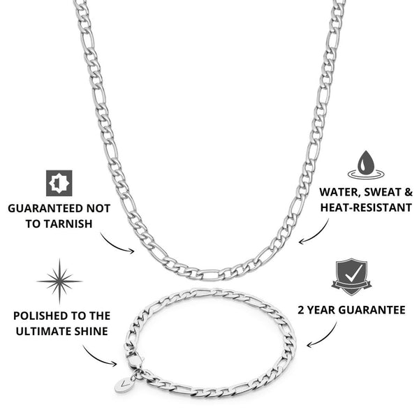 Silver Figaro Chain & Bracelet Set 5mm - USP's - VIRAGE London, 70040001020525