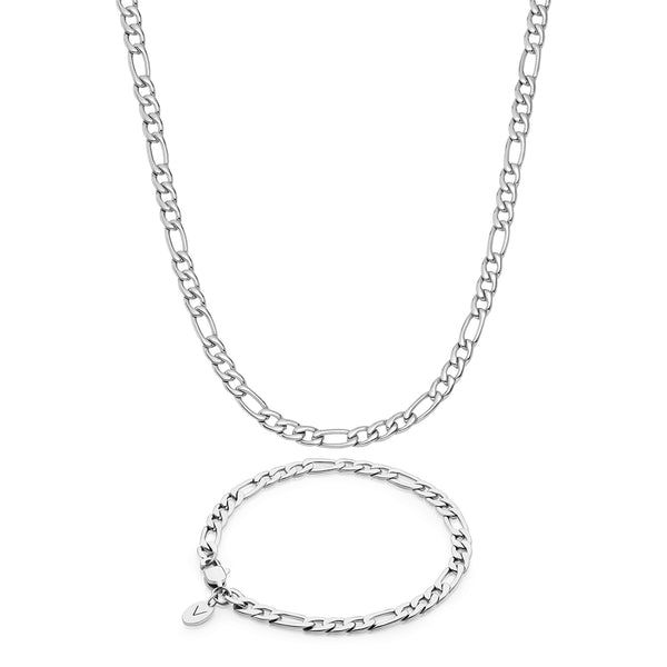 Silver Figaro Chain & Bracelet Set 5mm - VIRAGE London, 70040001020525