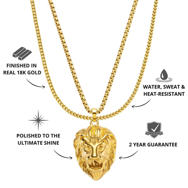 Gold Lion Pendant & Franco Chain Set - USP's - VIRAGE London, 111