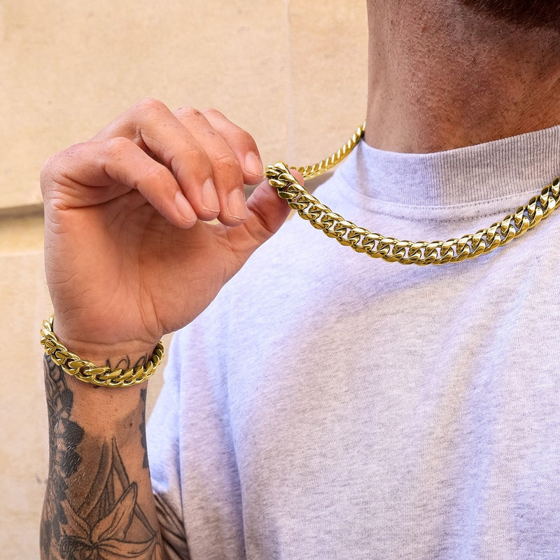 Gold Cuban Chain & Bracelet Set 12mm - VIRAGE London, 70010001011225