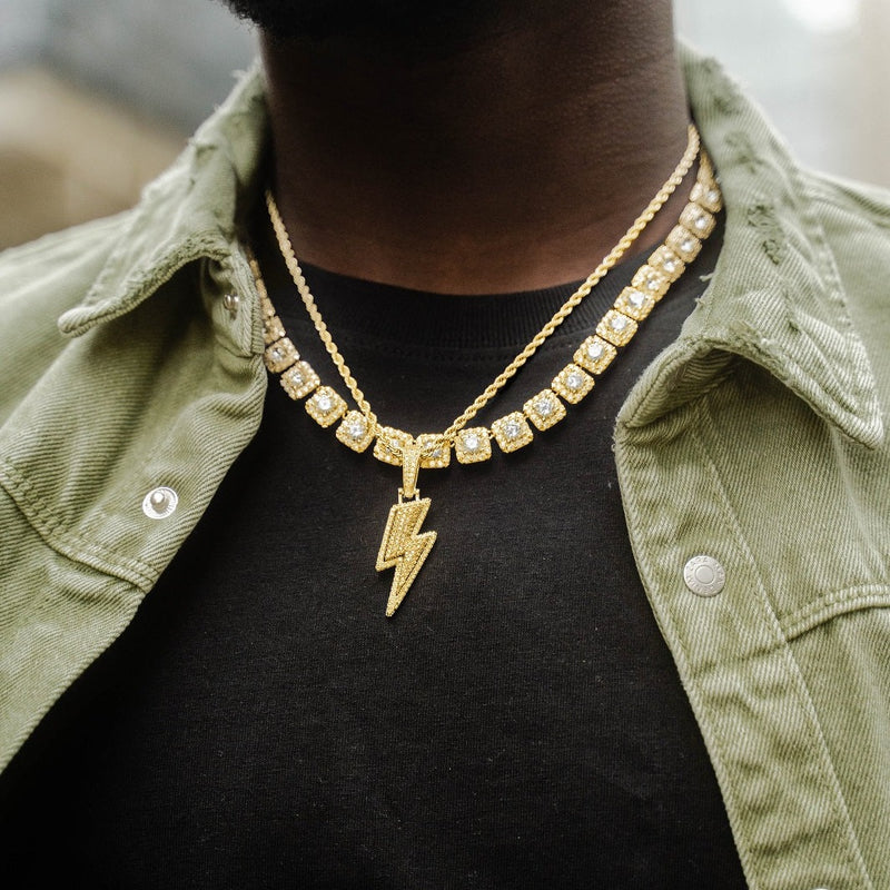 Iced Lightning Bolt Pendant Gold