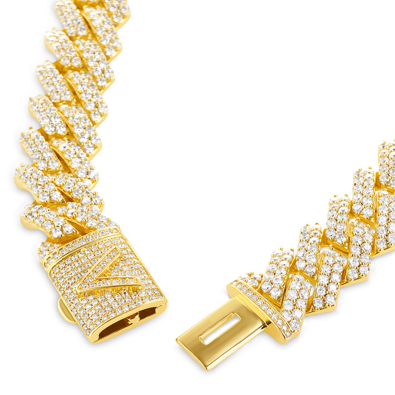 Gold Iced Prong Cuban Chain 14mm - VIRAGE London, 10020002011418