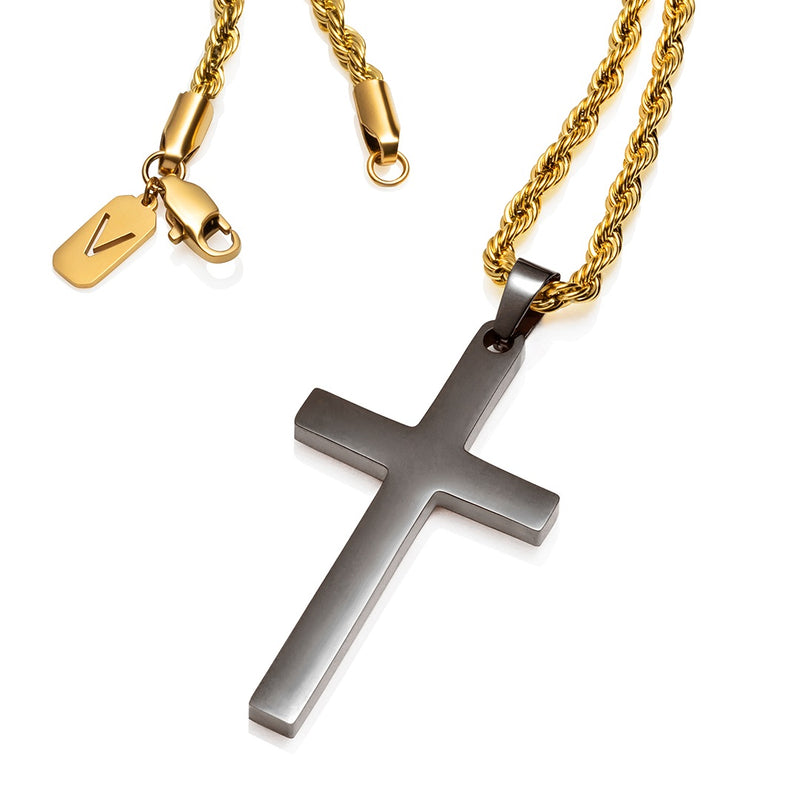 Gun Metal & Gold Cross Pendant - VRAGE London