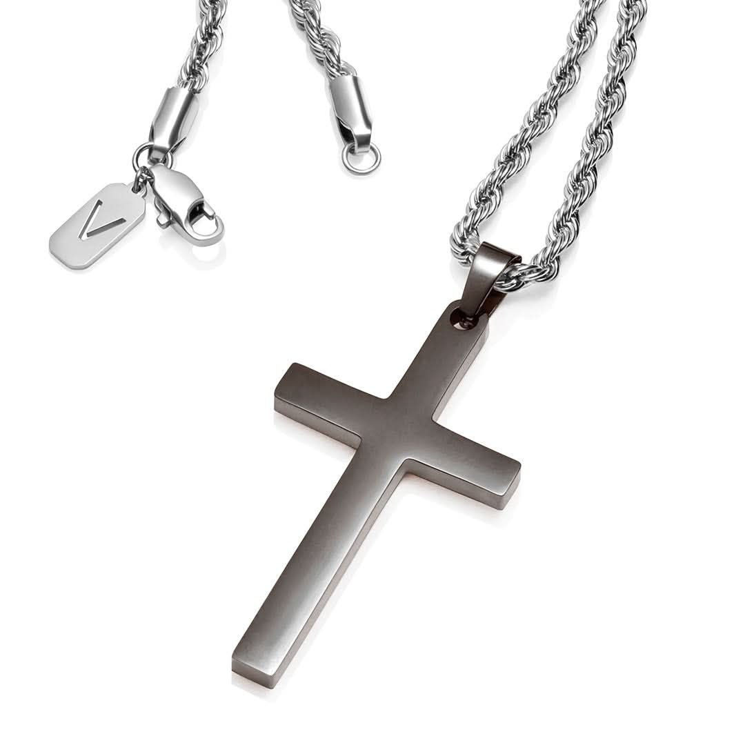 Cross Pendant Gun Metal & Silver | Men's Cross Pendant | VIRAGE London