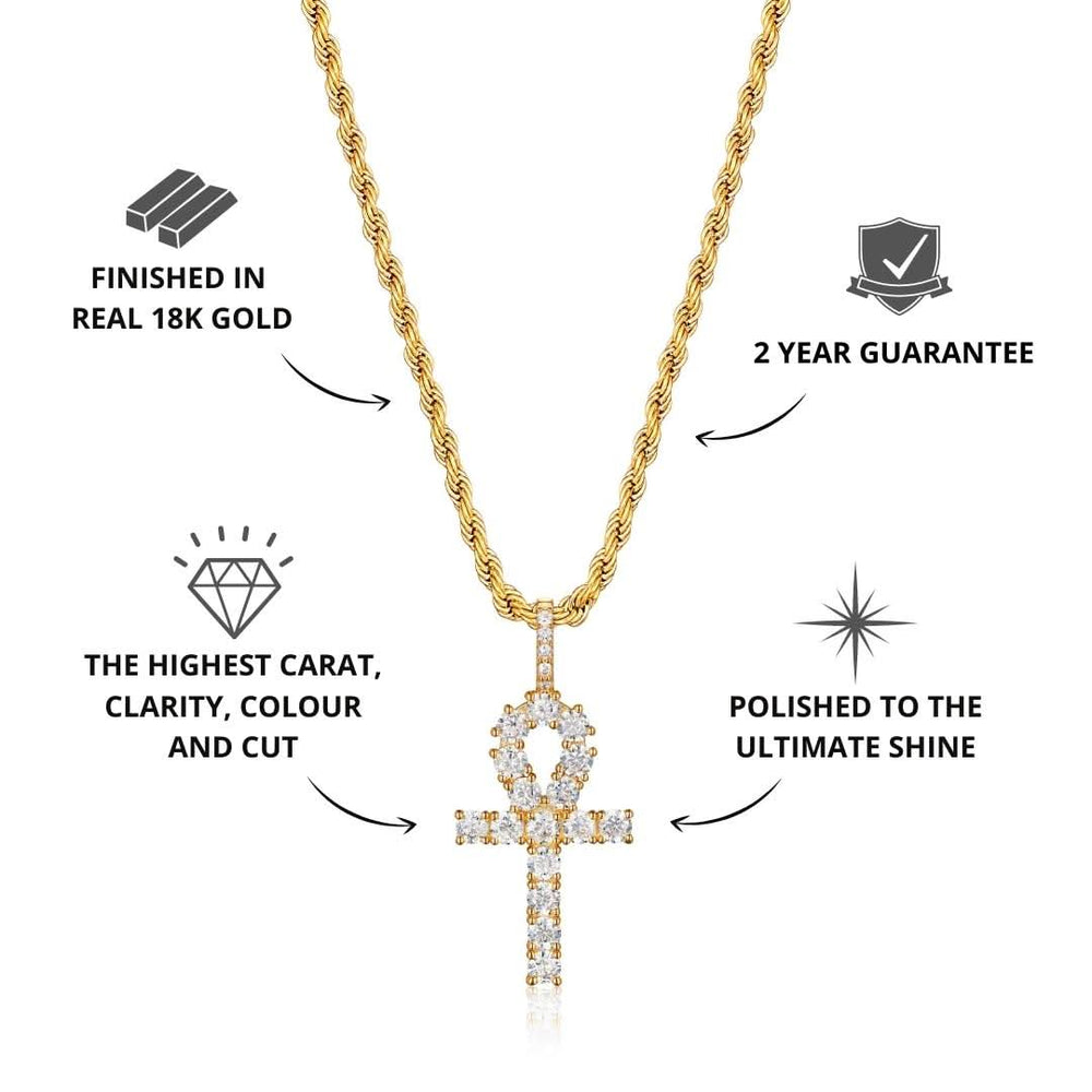 Men's Iced Ankh Cross Pendant Gold | VIRAGE London