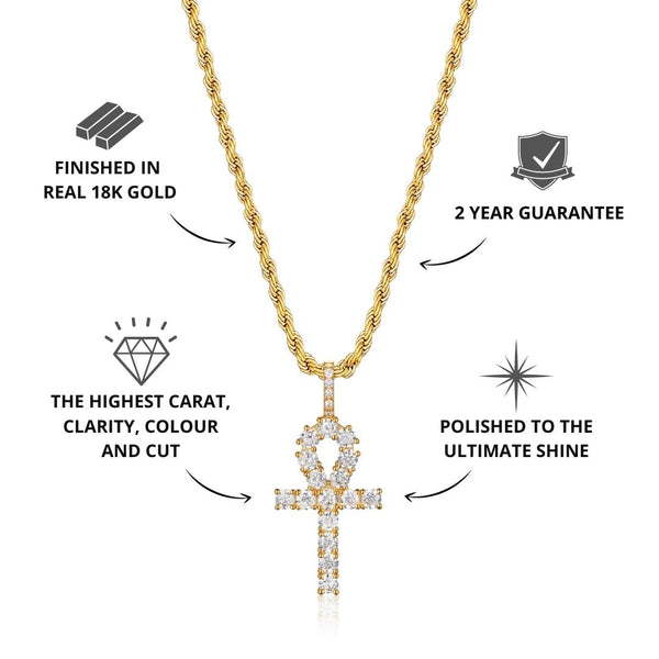 Gold Iced Ankh Cross Pendant - USP's - VIRAGE London, 30002012010000