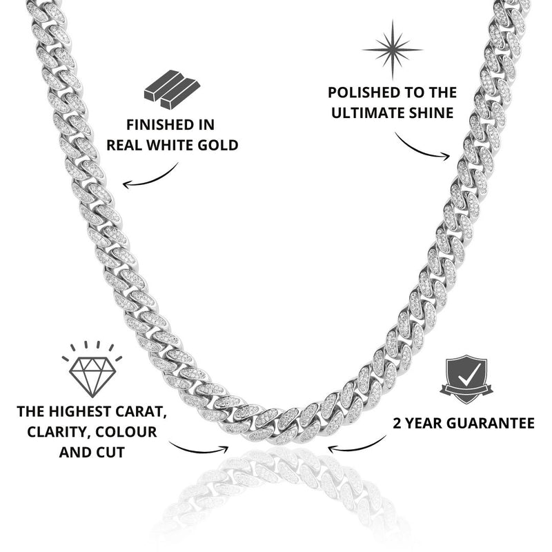 White Gold Iced Cuban Chain 12mm - USPs - VIRAGE London, 10010002031218